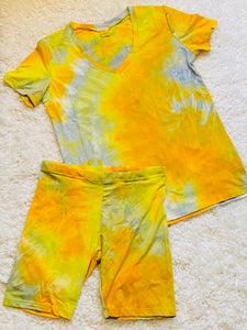 Tie Dye Short Set- Mango/Gray