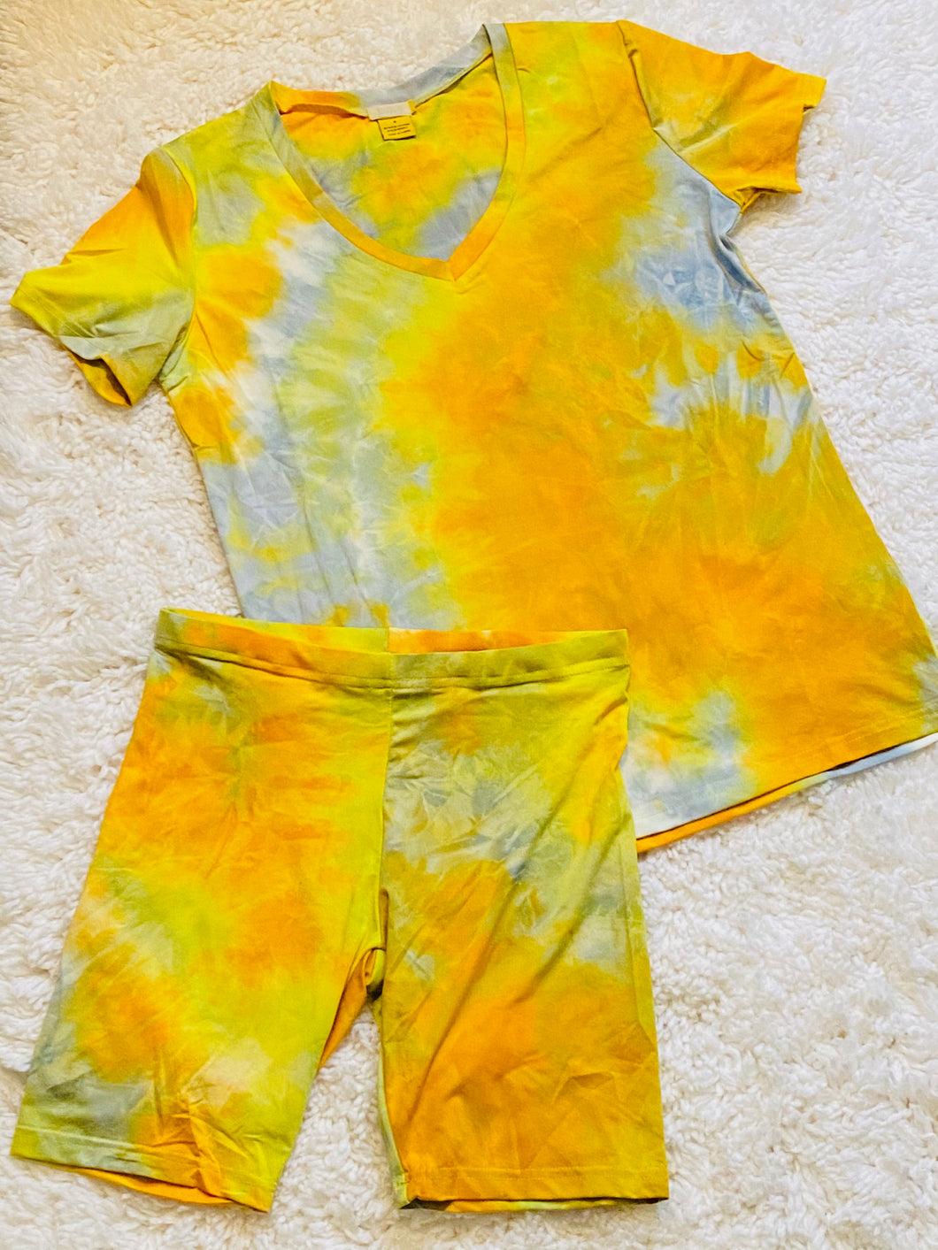 Tie Dye Short Set- Mango/Gray